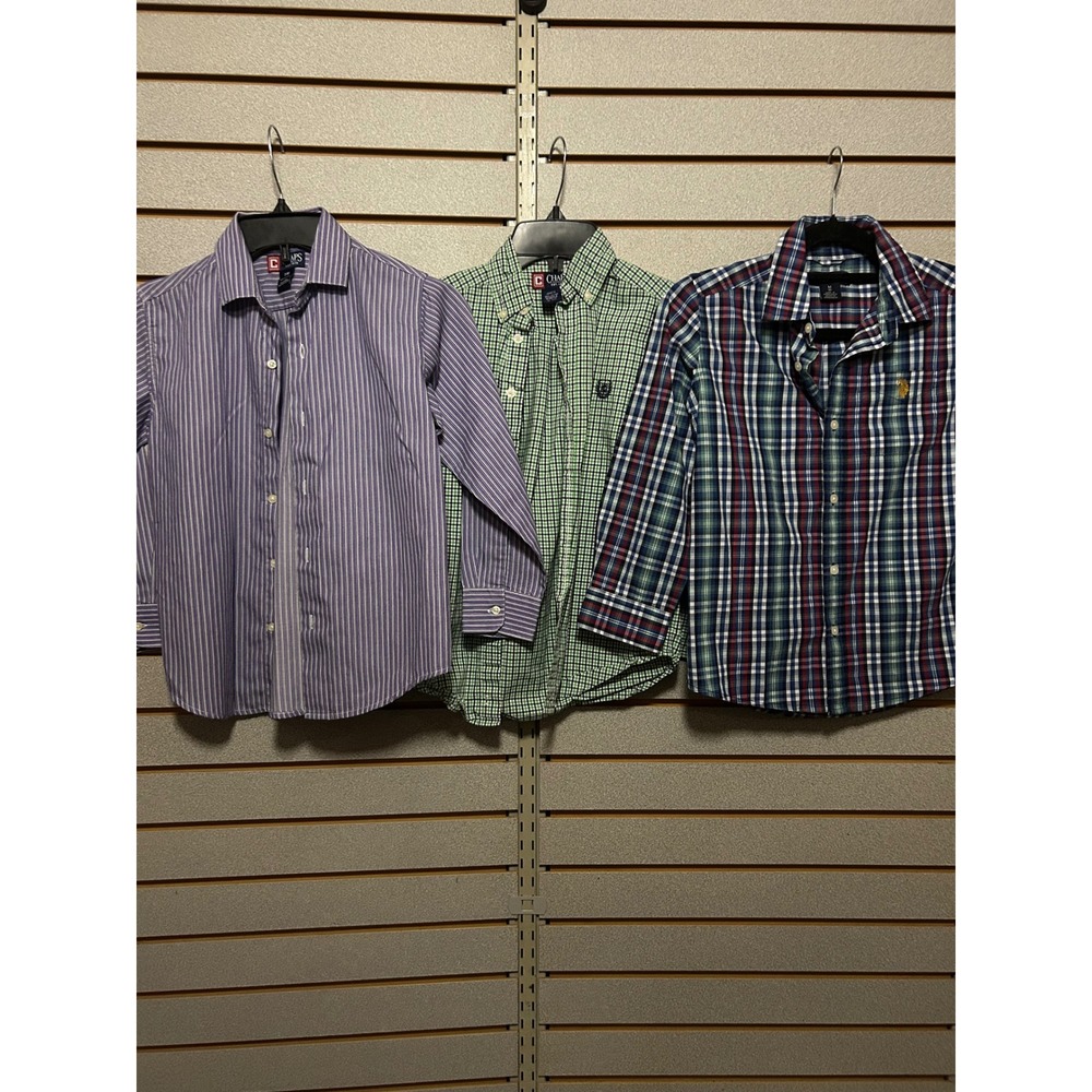 Boys Chaps US Polo Assn Button Down Shirt Bundle Size 8 Medium Pinstripe Plaid
